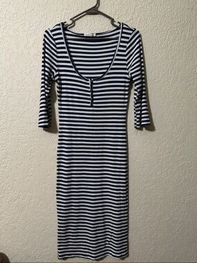 Heart and Hips Striped Navy and White Scoop Neck Midi Dress L